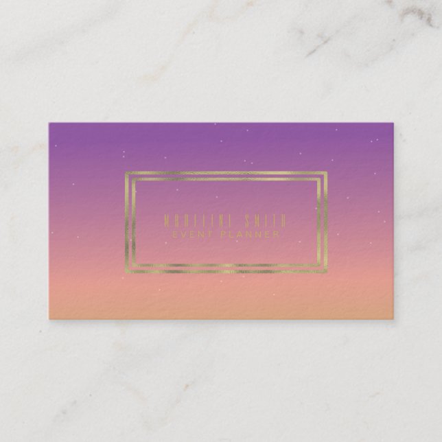 Carte De Visite Mini-double bordure or Gradient pourpre (Devant)