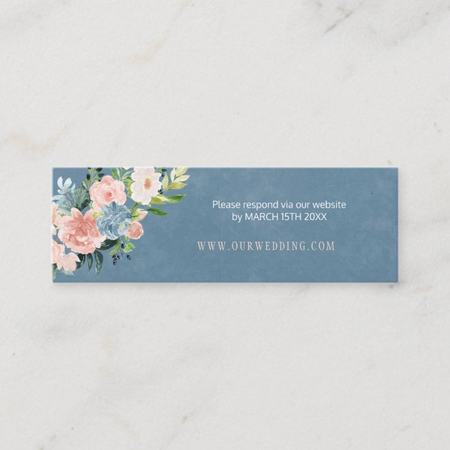 Carte De Visite Mini Dusty bleu floral pêche chic site mariage RSVP (Devant)