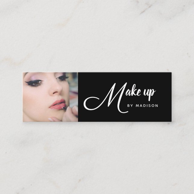 Carte De Visite Mini Elegant Black White Script Photo Makeup (Devant)