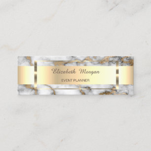 Carte De Visite Mini Elégant cadre Gold Stripe tendance, Marbre blanc