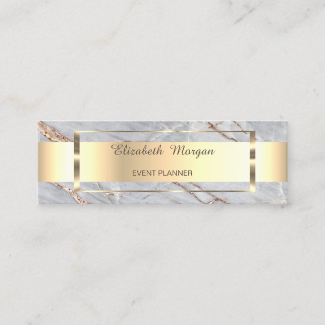 Carte De Visite Mini Elégant cadre moderne or en bande, marbre (Devant)