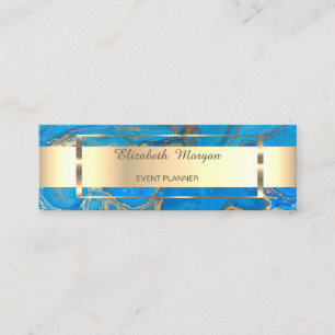 Carte De Visite Mini Elégant cadre tendance doré, Marbre Bleu