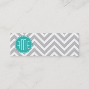 Carte De Visite Mini Élégant Chevron Gris Moderne et Monogramme Menthe