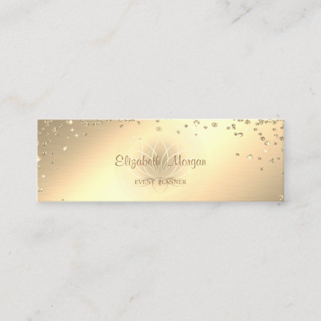 Carte De Visite Mini Élégant Chic Or Diamants Lotus (Devant)
