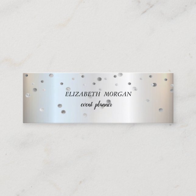 Carte De Visite Mini Élégant Confetti Design Et Tendance, Argent (Devant)