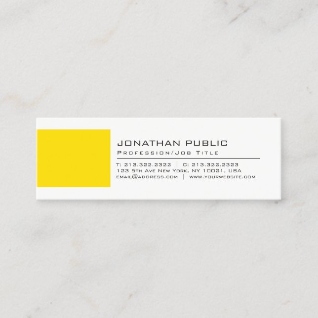 Carte De Visite Mini Élégant Créatif Blanc Jaune Simple Professionnel (Devant)