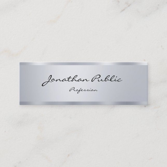 Carte De Visite Mini Élégant design manuscrit moderne look Argent (Devant)