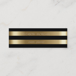 Carte De Visite Mini Élégant Design Moderne Faux Gold Striped, Noir