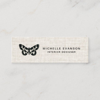 Carte De Visite Mini Élégant logo de papillon noir Tan Linen Look