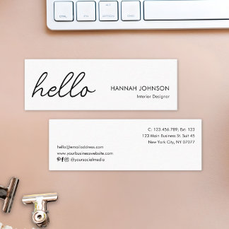 Carte De Visite Mini Élégant minimaliste moderne Hello blanc personnali