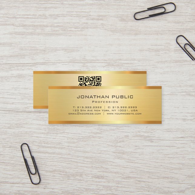 Carte De Visite Mini Élégant Moderne Code QR Luxueux Or Professionnel (Devant/Arrière en situation)