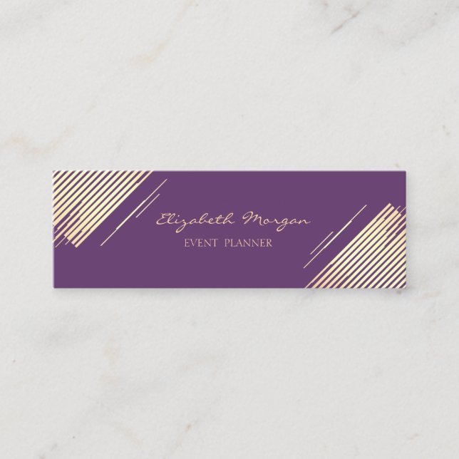 Carte De Visite Mini Élégant Moderne ,Faux Or,Rayures,Violet (Devant)