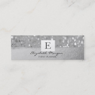 Carte De Visite Mini Élégant Moderne Monogramme Argent Paillettes Bokeh