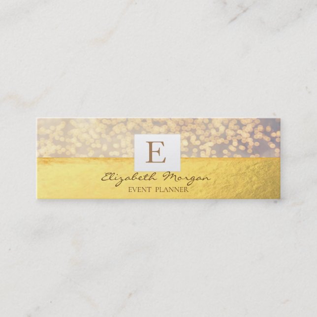Carte De Visite Mini Élégant Moderne Monogramme Or,  Bokeh (Devant)
