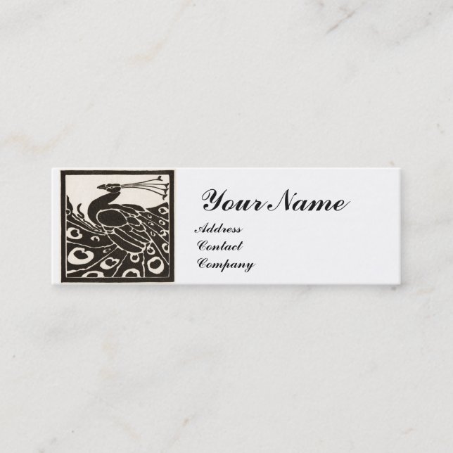 CARTE DE VISITE MINI ÉLÉGANT MONOGRAMME PAON BLANC NOIR (Devant)