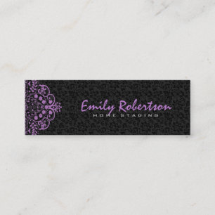 Carte De Visite Mini Elégant noir Damas pourpre Vintage dentelle