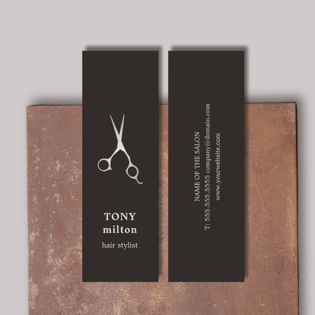 Carte De Visite Mini Elégant noir Faux ciseaux argent ciseaux coiffeur (Créateur téléchargé)