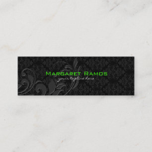 Carte De Visite Mini Élégant noir sur noir Vintage Damas florales