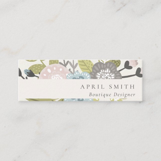 Carte De Visite Mini Élégant Pastel Boho Blush Blue Green Leafy Floral (Devant)