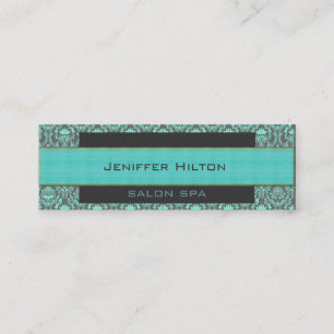 Carte De Visite Mini Elégant professionnel contemporain turquoise damas