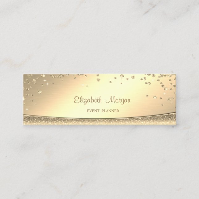 Carte De Visite Mini Élégant Professionnel Élégant Or Diamants (Devant)