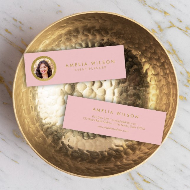 Carte De Visite Mini Élégant profil rose rose et or Faux (Créateur téléchargé)