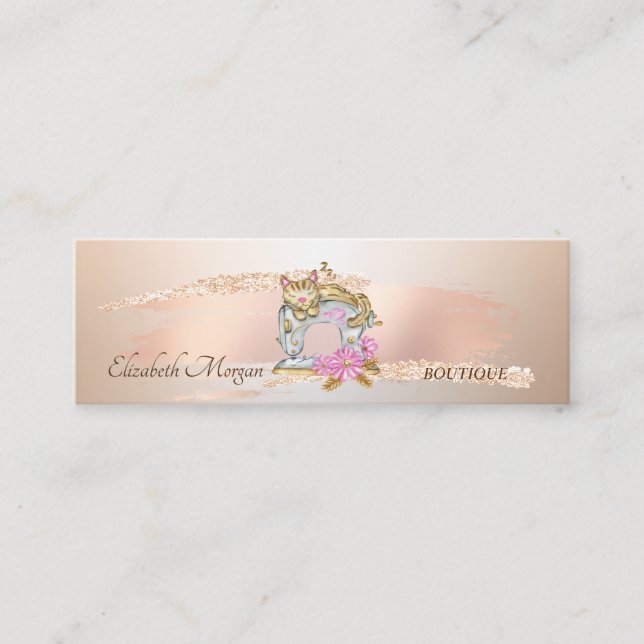 Carte De Visite Mini Élégant Rose Brosse Or Stroke Machine à coudre Cha (Devant)