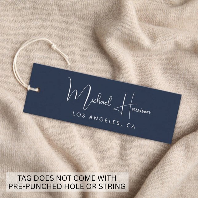 Carte De Visite Mini Élégant signature Script Bleu hang balise (Empower your name in our signature script as your logo and brand identity)