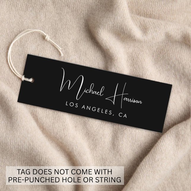 Carte De Visite Mini Élégant signature Script noir hang balise (Empower your name in our signature script as your logo and brand identity)