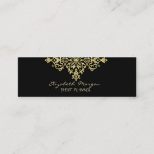 Carte De Visite Mini Elégant stylish Vintage, Noir, Or dentelle