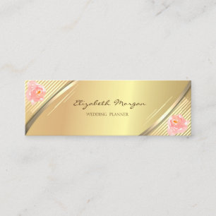 Carte De Visite Mini Élégant Tendance, Rayures Faux Or, Roses