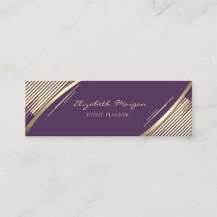 Carte De Visite Mini Elégant Trendy, Violet, Faux Gold Stripes