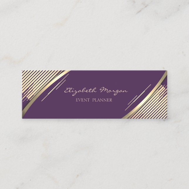 Carte De Visite Mini Elégant Trendy, Violet, Faux Gold Stripes (Devant)