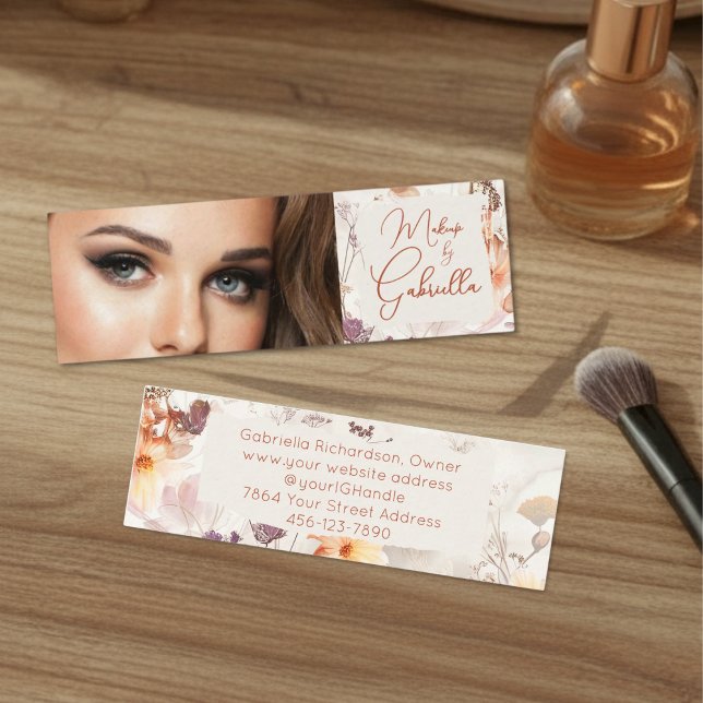 Carte De Visite Mini Elegant Watercolor Script Photo Makeup (Créateur téléchargé)