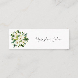 Carte De Visite Mini Elégante aquarelle blanche Roses & verdure