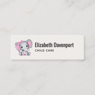 Carte De Visite Mini Eléphant de bébé rose mignon avec oreilles Poka Do