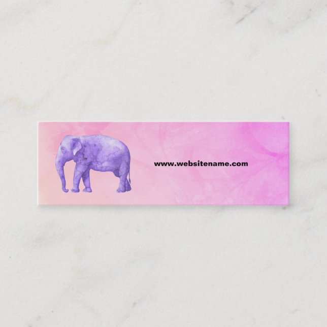 Carte De Visite Mini Eléphant violet sur des aquarelles roses de rêve (Devant)