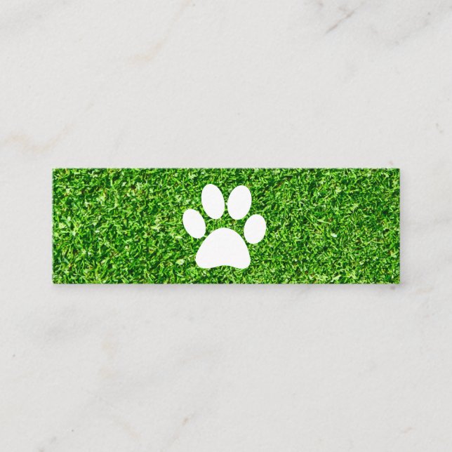 Carte De Visite Mini Empreinte de patte de chien | Fond d'herbe verte (Devant)