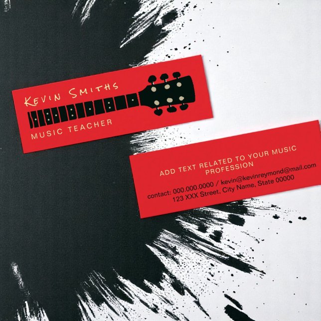 Carte De Visite Mini Enseignant de musique cool et moderne Couleur roug (Créateur téléchargé)