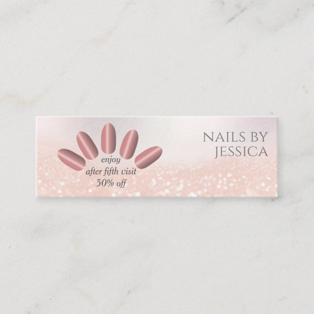 Carte De Visite Mini Extension d'ongle doré rose moderne (Devant)