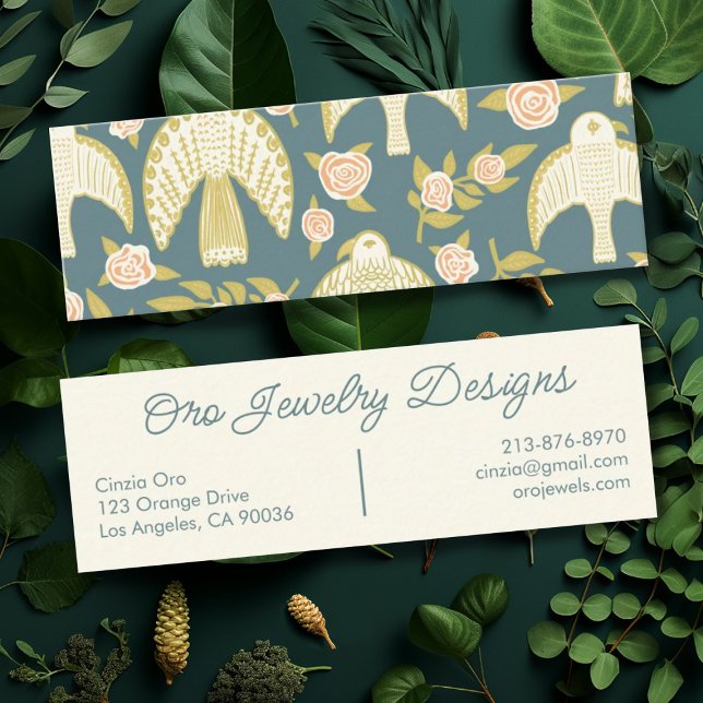 Carte De Visite Mini Falcons et Roses Élégante Botanique Feminine Chic (Cool custom mini business cards with a falcon and floral design on one side.)