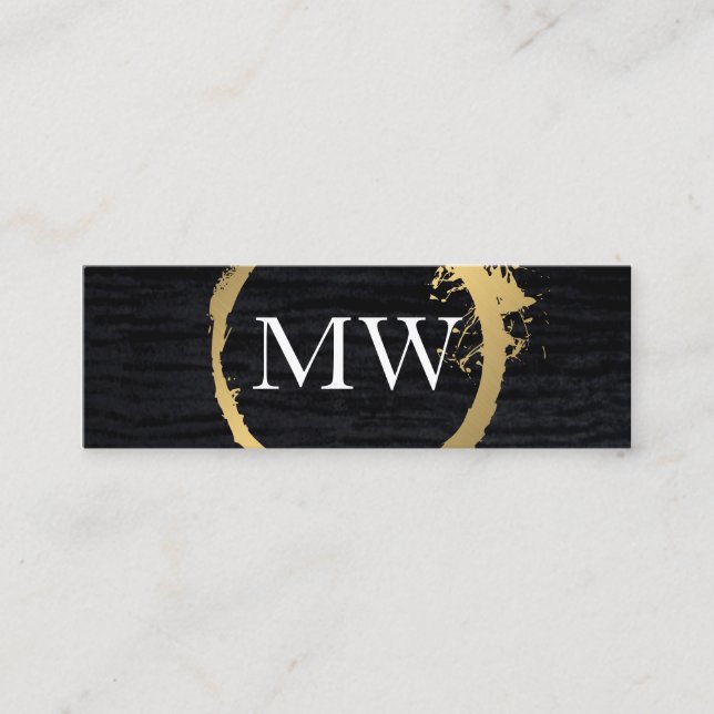 Carte De Visite Mini Faux Metallic Gold Velvet Noir avec Monogramme (Devant)