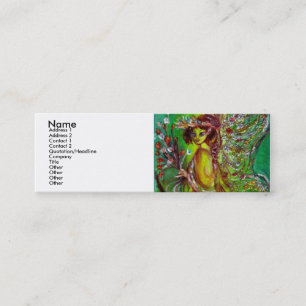 CARTE DE VISITE MINI FÉE VERTE AVEC ÉCLATS FLORAUX D'OR AU CLAIR DE LUN