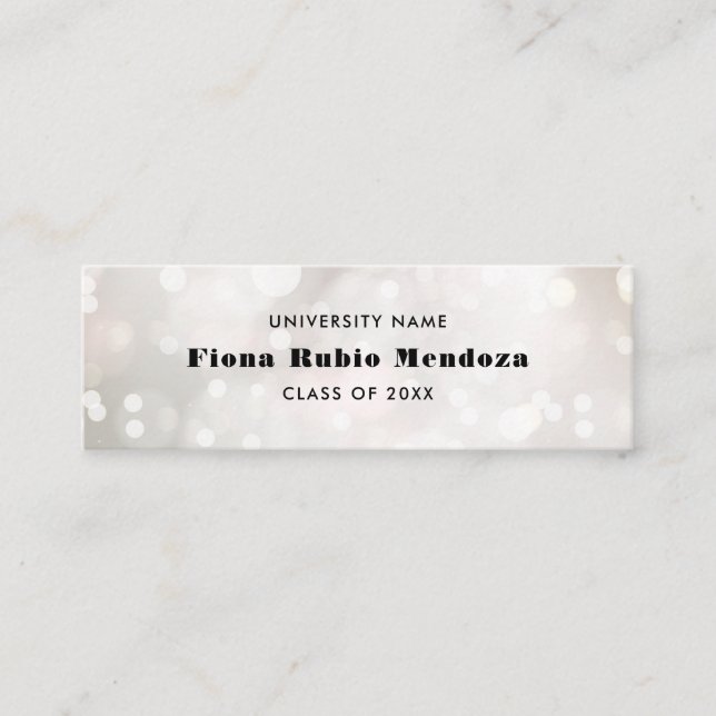 Carte De Visite Mini Femine Blanc Bokeh Perle Insertion Nom de Diplômé (Devant)