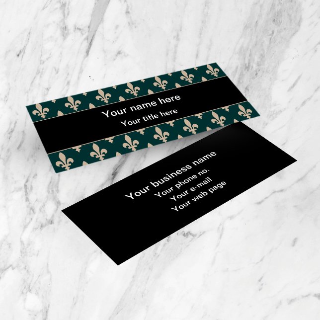 Carte De Visite Mini Fleur de Lis Motif, Français, Royal, Crème, Vert (Créateur téléchargé)