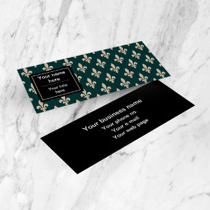 Carte De Visite Mini Fleur de Lis Motif, Français, Royal, Crème, Vert