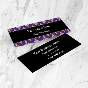 Carte De Visite Mini Fleur de Lis Motif, Français, Royal, Crème, Violet