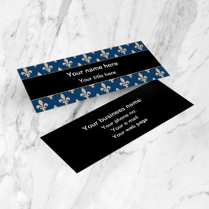 Carte De Visite Mini Fleur de Lis Motif, française, royale, crème, bleu