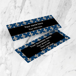 Carte De Visite Mini Fleur de Lis Motif, française, royale, crème, bleu