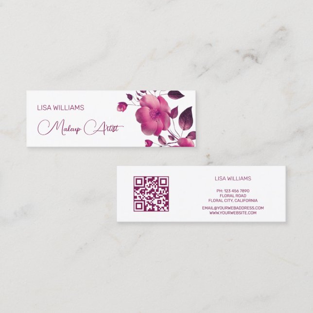 Carte De Visite Mini Fleur métallique rose brillant (Devant / Derrière)